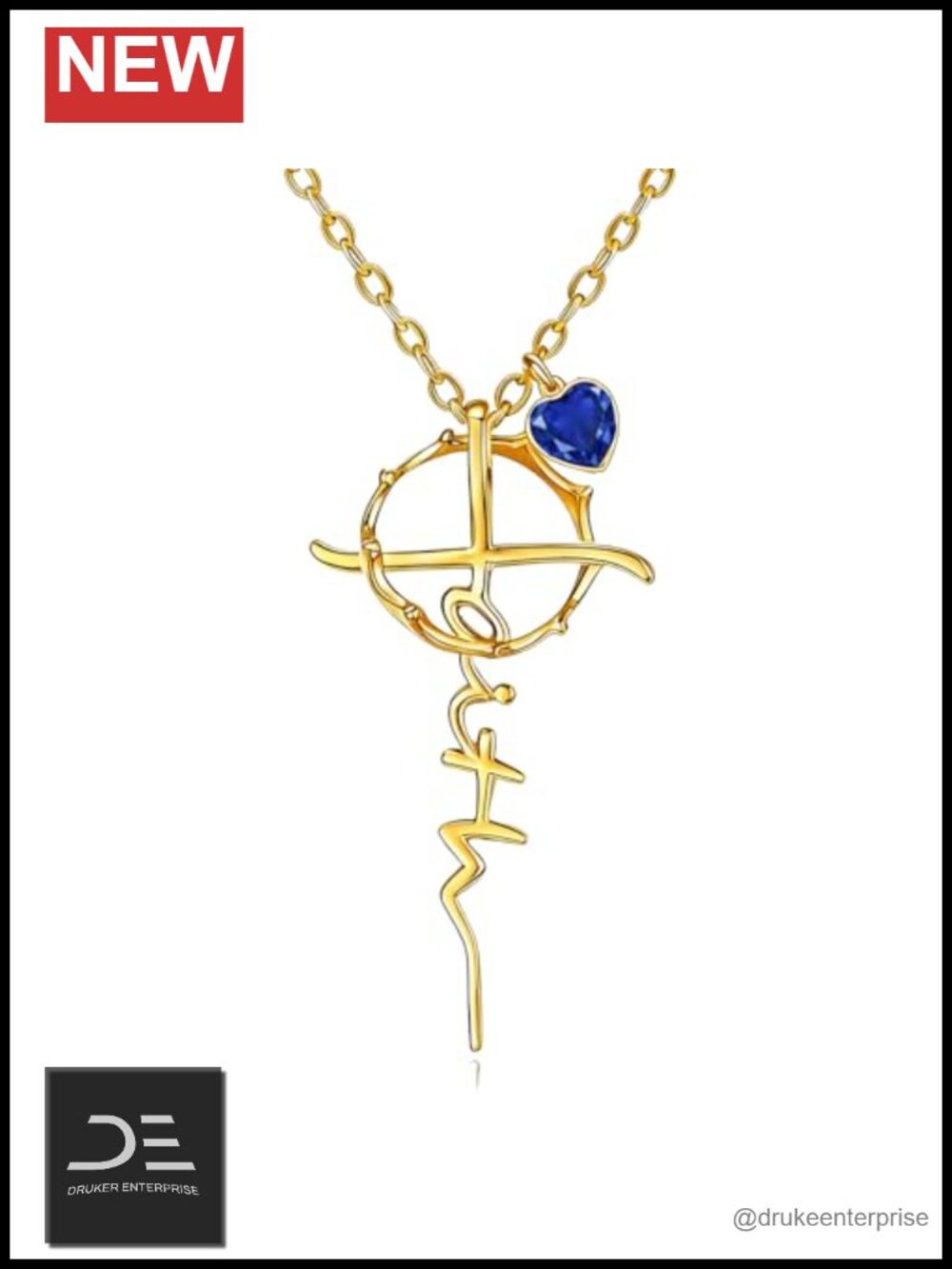 18K Gold Plated Cross Birthstone Necklace Faith Pendant Sapphire Jewelry